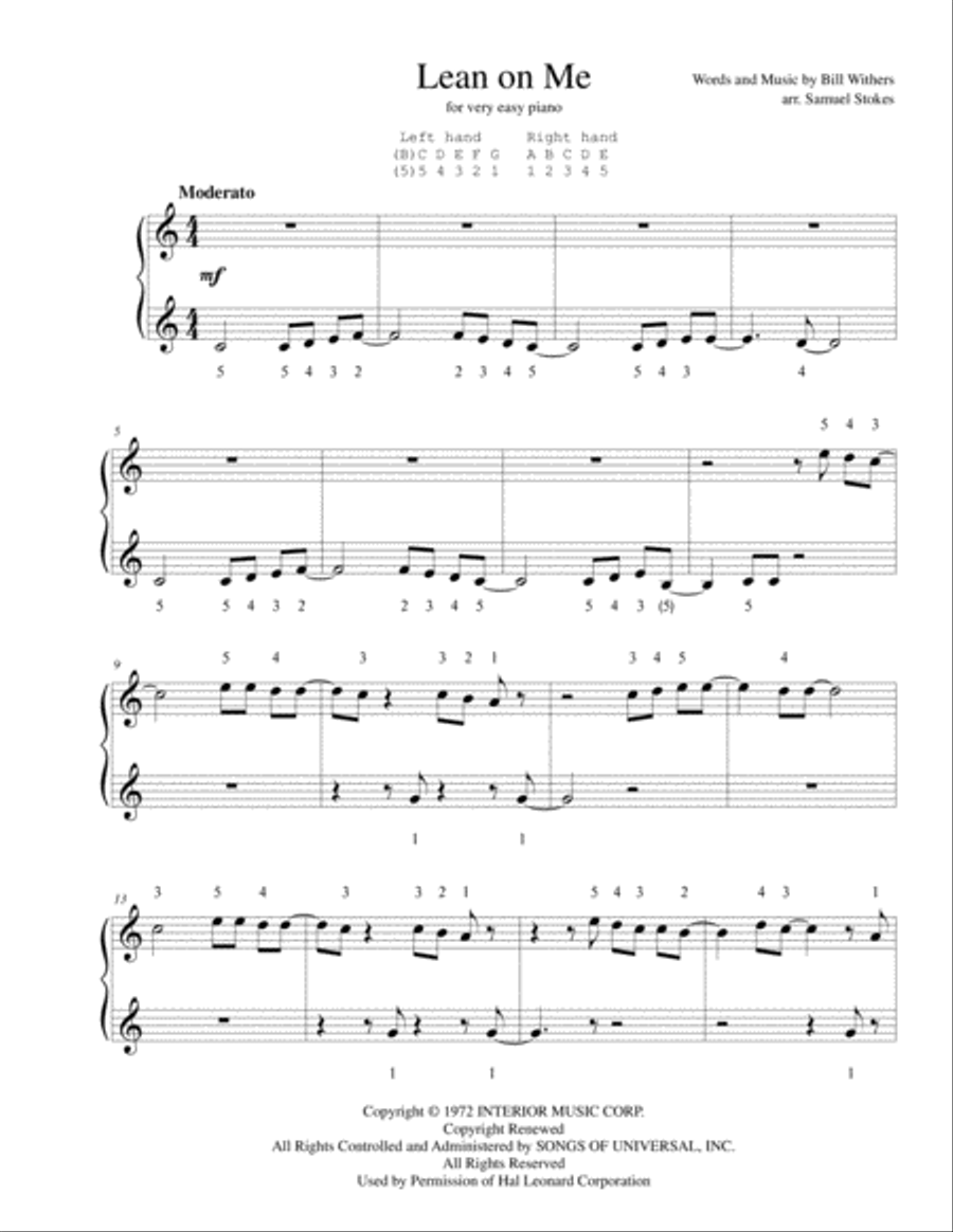 Lean on me easy piano discount