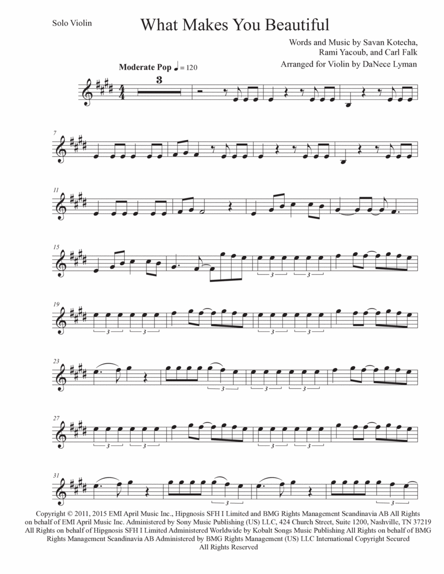 What Makes You Beautiful What Makes You Beautiful Violin Solo scores gallery preview page 1