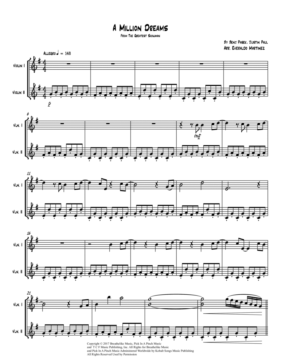 A Million Dreams String Duet scores gallery preview page 1