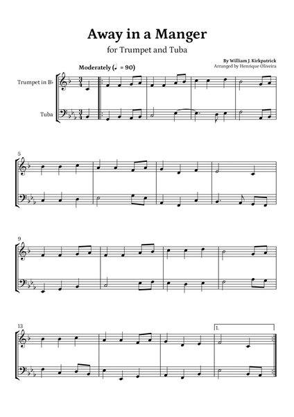 Away in a Manger (Trumpet and Tuba) - Beginner Level image number null