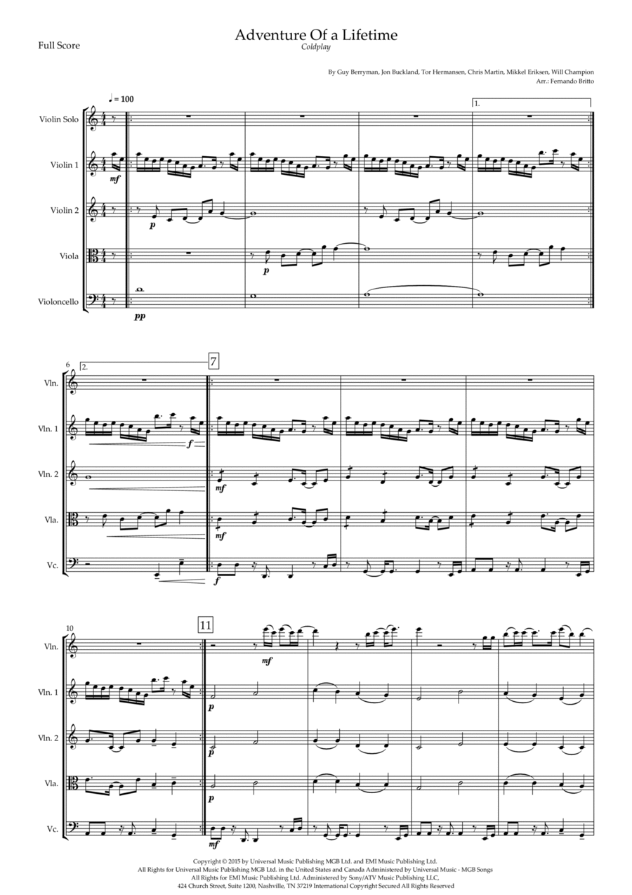 Adventure Of A Lifetime Adventure Of A Lifetime String Quintet scores gallery preview page 1