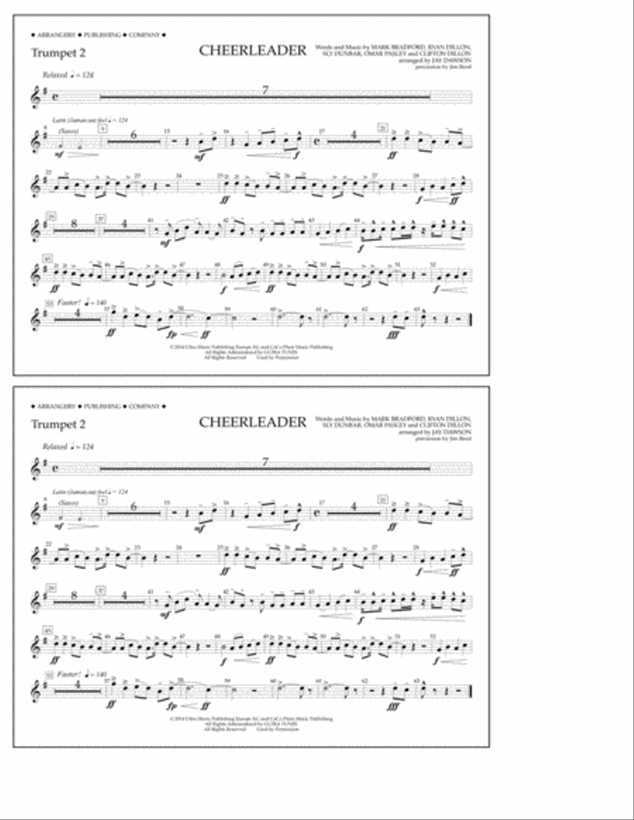 Cheerleader - Trumpet 2 Marching Band scores gallery preview page 1