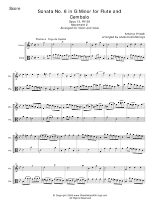 Book cover for Vivaldi, A. - Sonata No.1 Mvt. 2 for Violin and Viola