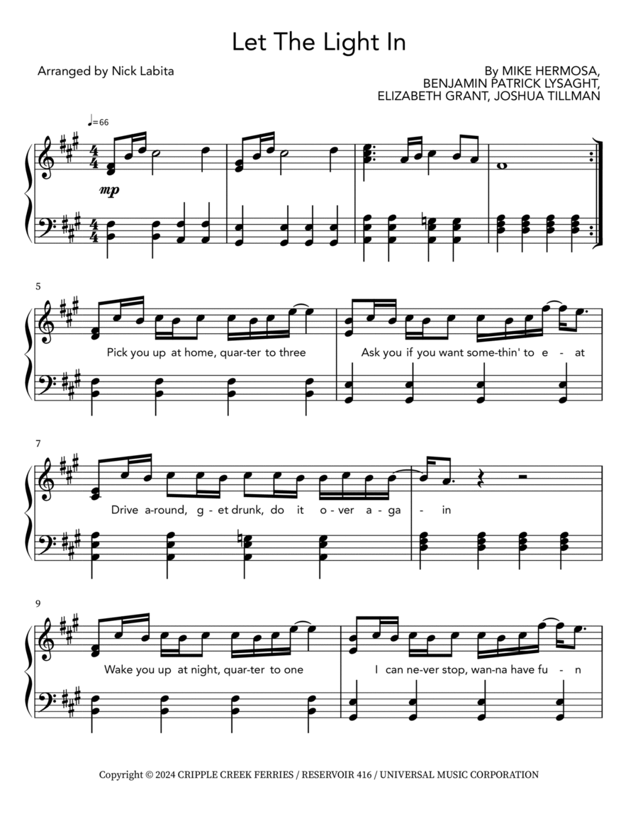 Let The Light In Piano scores gallery preview page 1