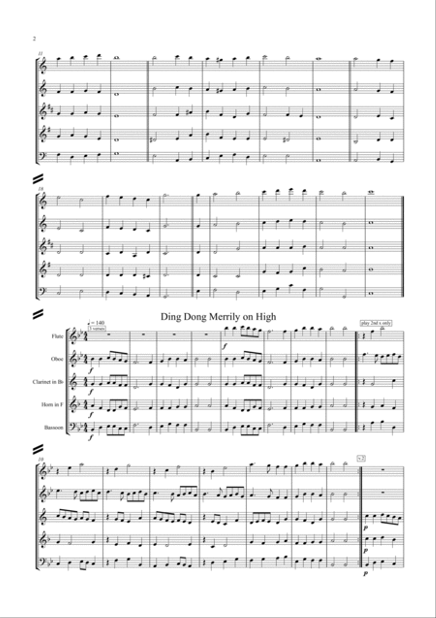 10 Popular Christmas Carols for wind quintet Woodwind Quintet scores gallery preview page 2