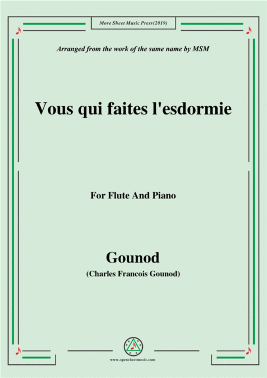 Gounod-Vous qui faites l'esdormie,for Flute and Piano Flute Solo scores gallery preview page 1