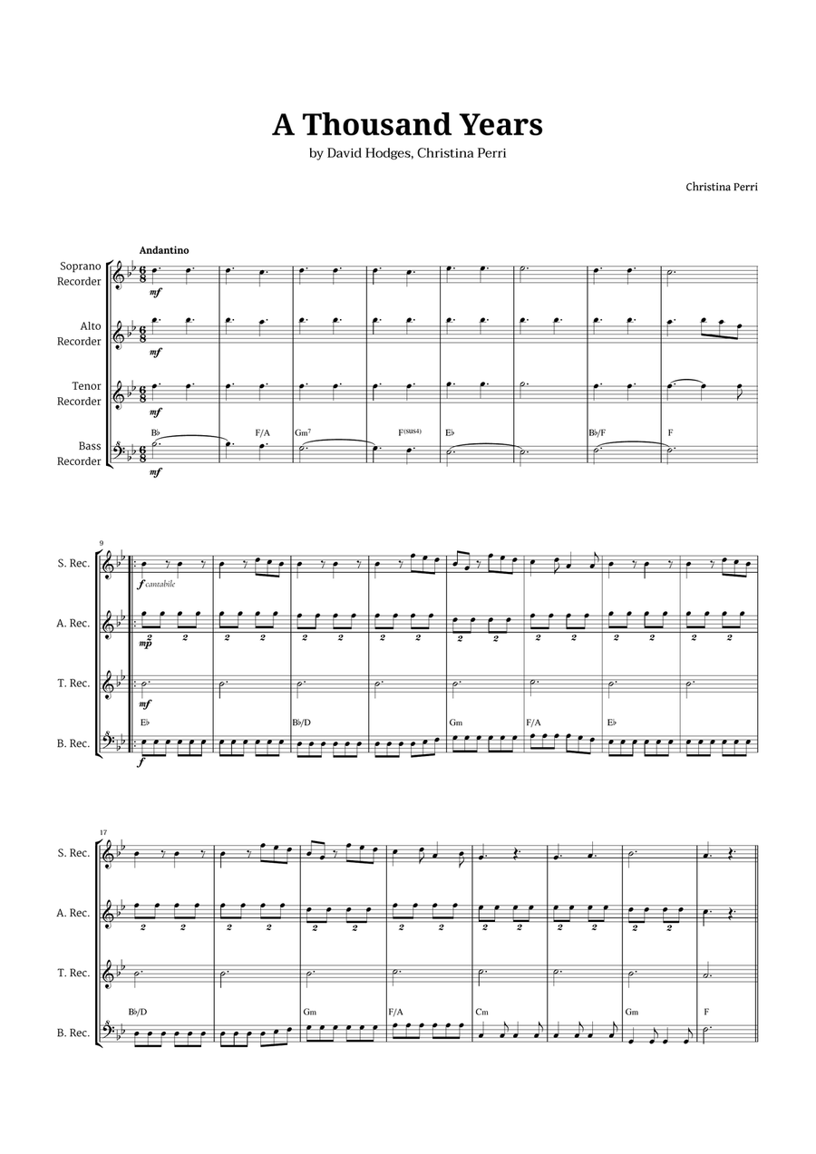 A Thousand Years Soprano Recorder scores gallery preview page 1