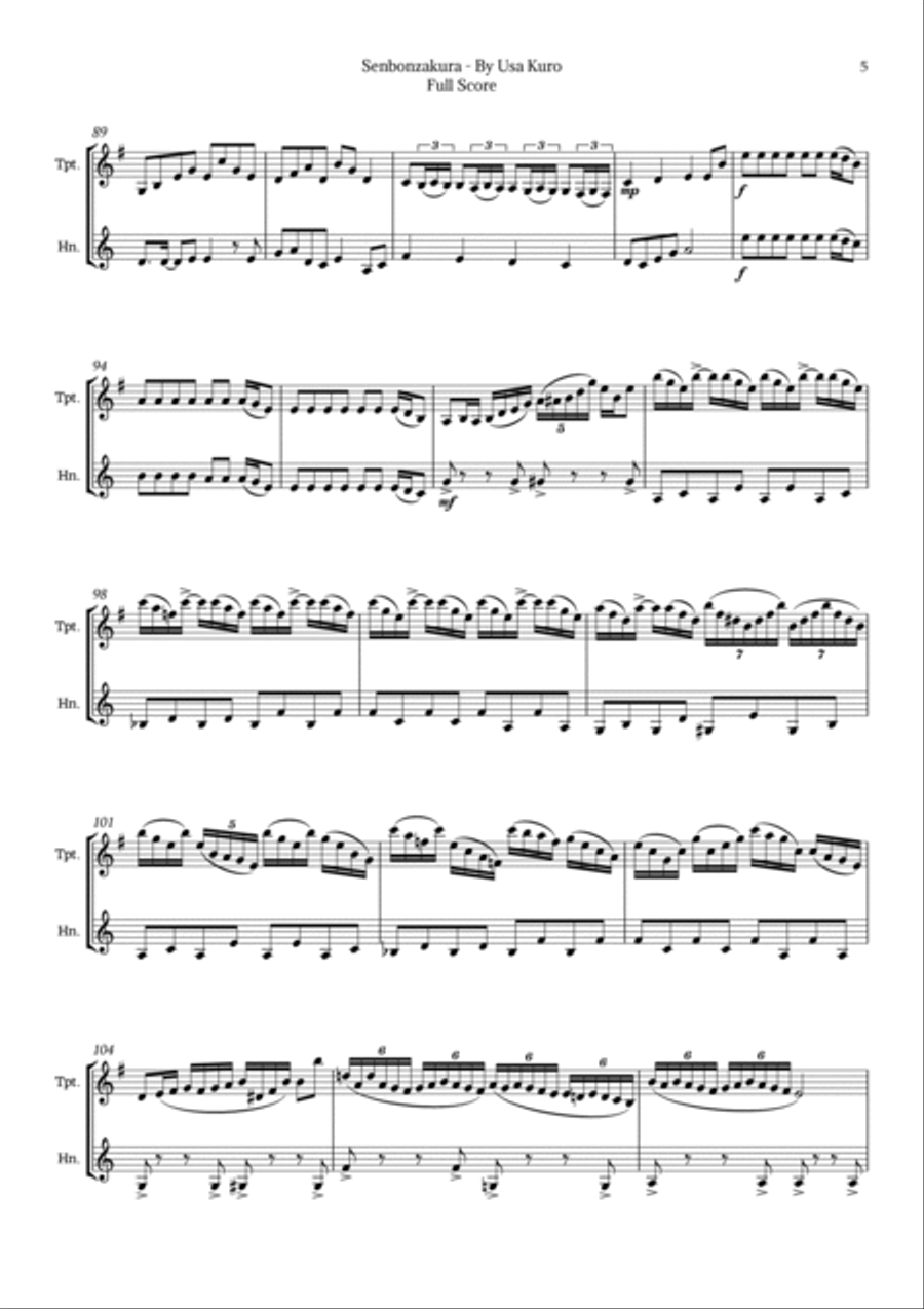 Senbonzakura Brass Duet scores gallery preview page 5