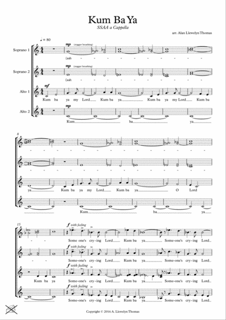 Kum Ba Ya - SSAA Choir, A Cappella SSAA scores gallery preview page 1