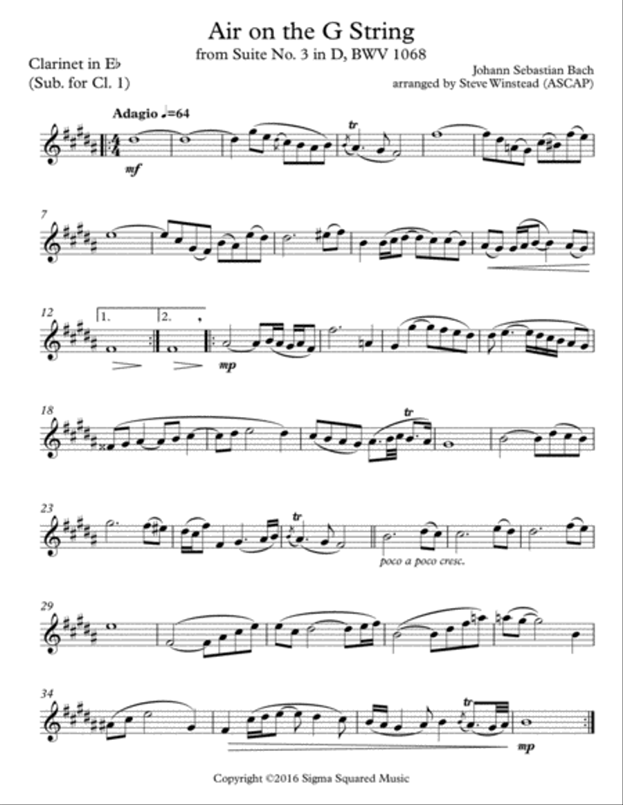Air on the G String for Clarinet Quartet or Choir Choir scores gallery preview page 5