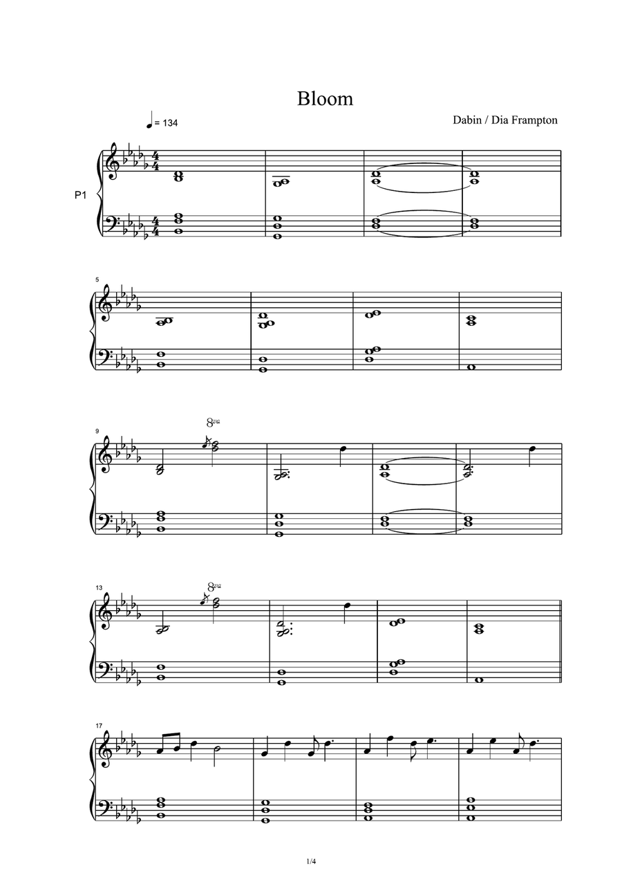 Bloom Bloom Piano Solo scores gallery preview page 1