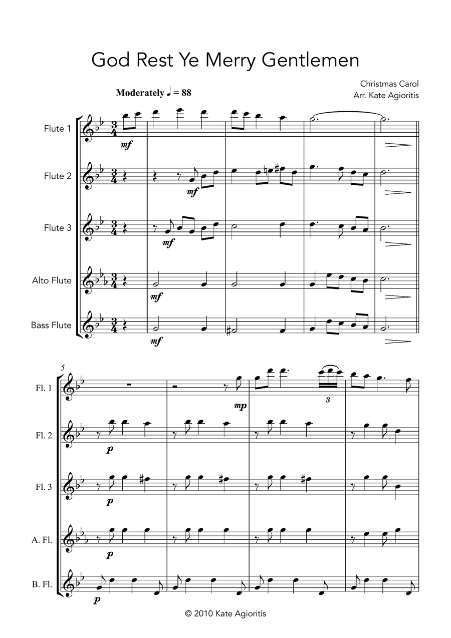 God Rest Ye Merry Gentlemen - Flute Choir/Quintet Flute Choir scores gallery preview page 3