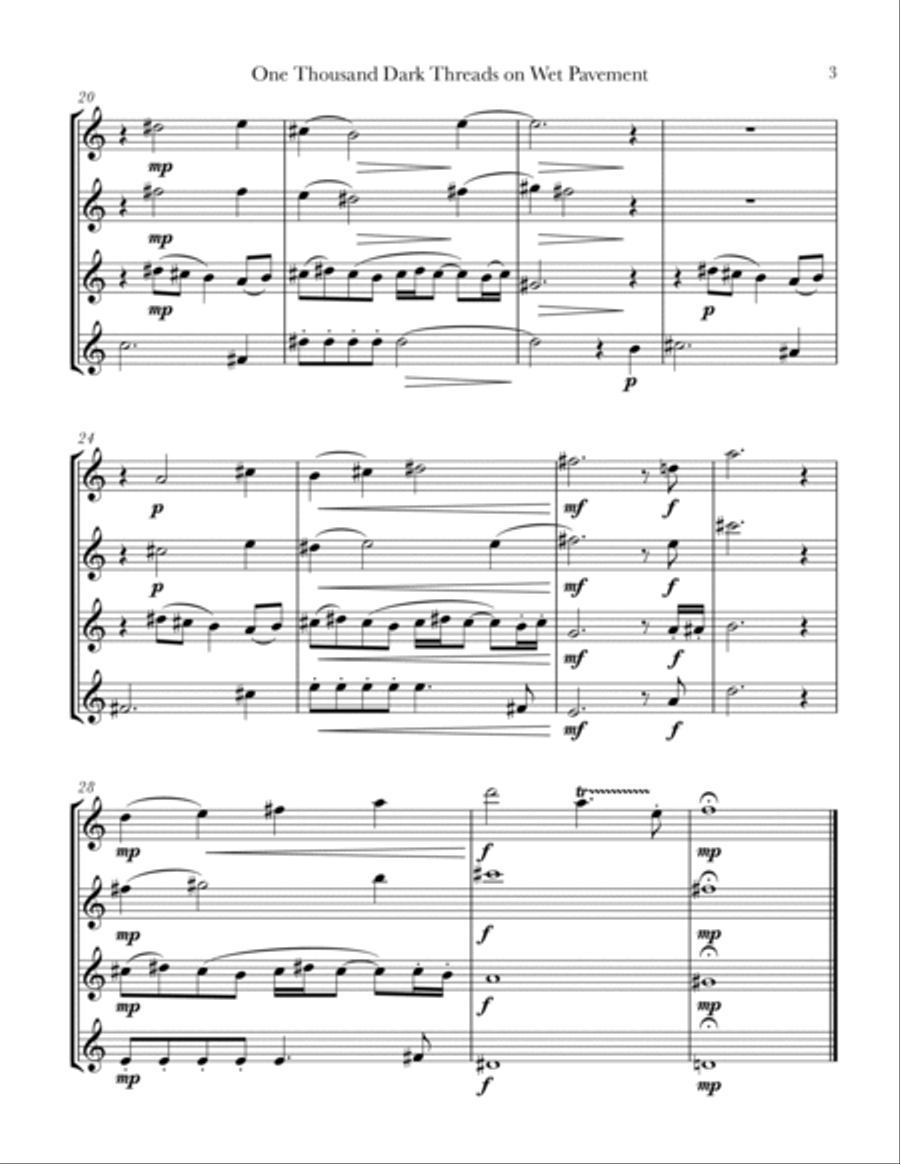 One Thousand Dark Threads on Wet Pavement (sax quartet) Saxophone Quartet scores gallery preview page 4