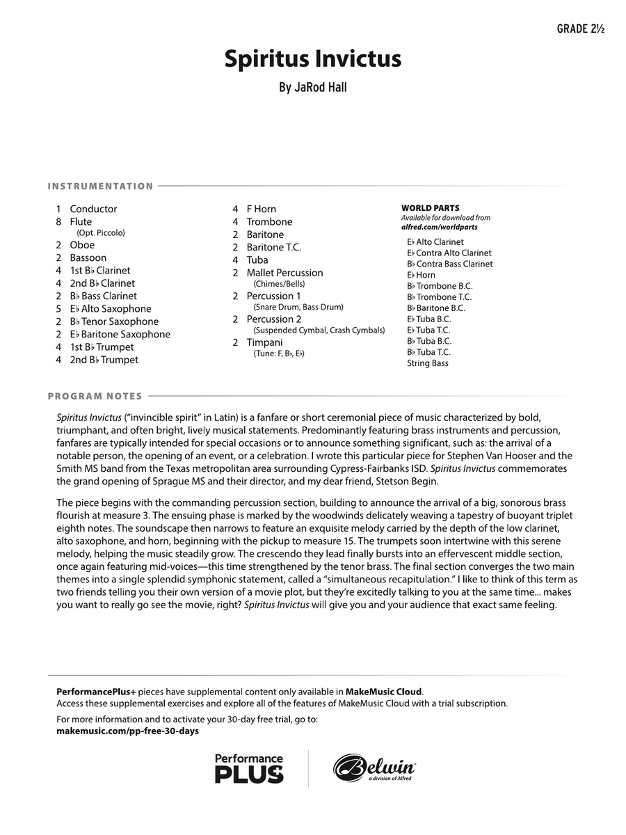Spiritus Invictus: Score Spiritus Invictus: Score Concert Band scores gallery preview page 1