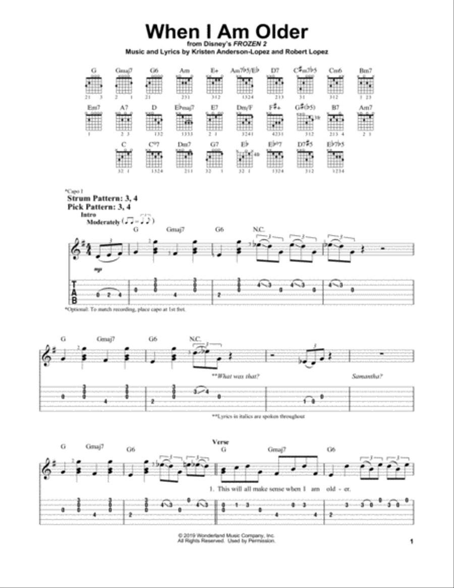 When I Am Older (from Disney's Frozen 2) Guitar Tablature scores gallery preview page 1