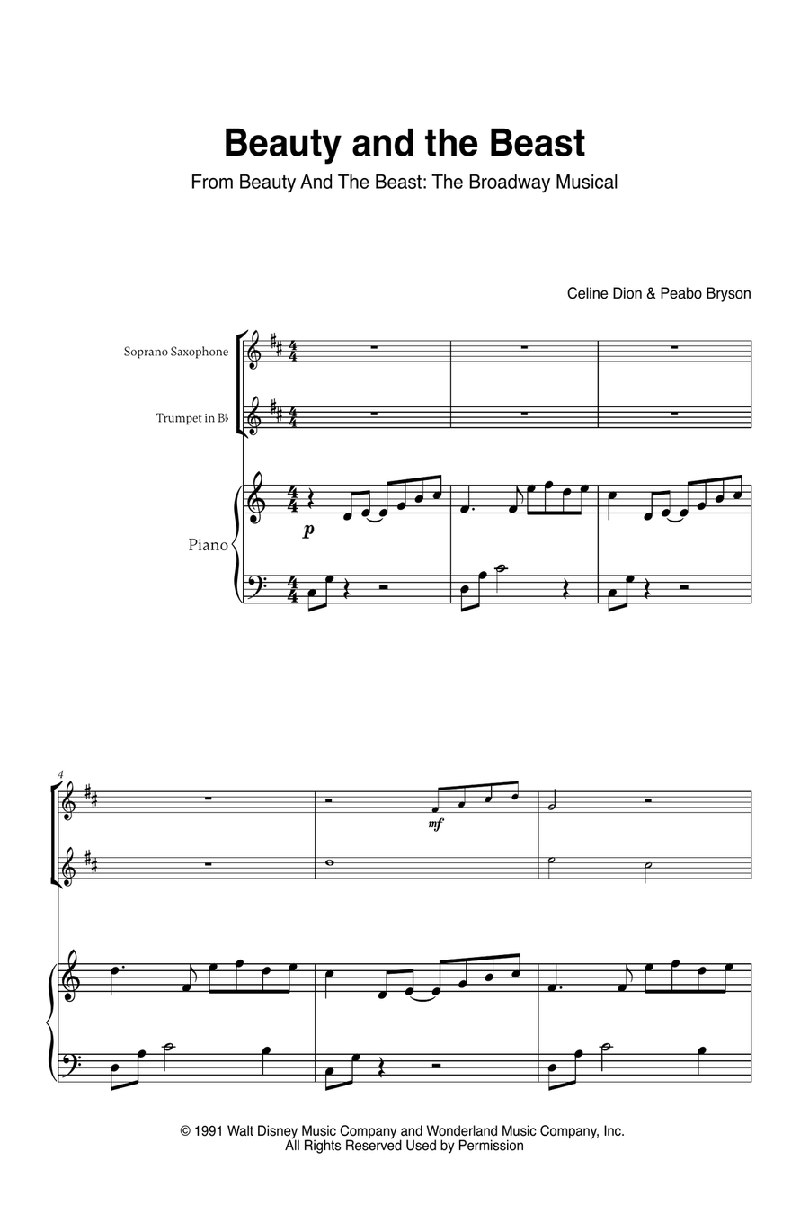 Beauty And The Beast Beauty And The Beast Soprano Saxophone scores gallery preview page 1
