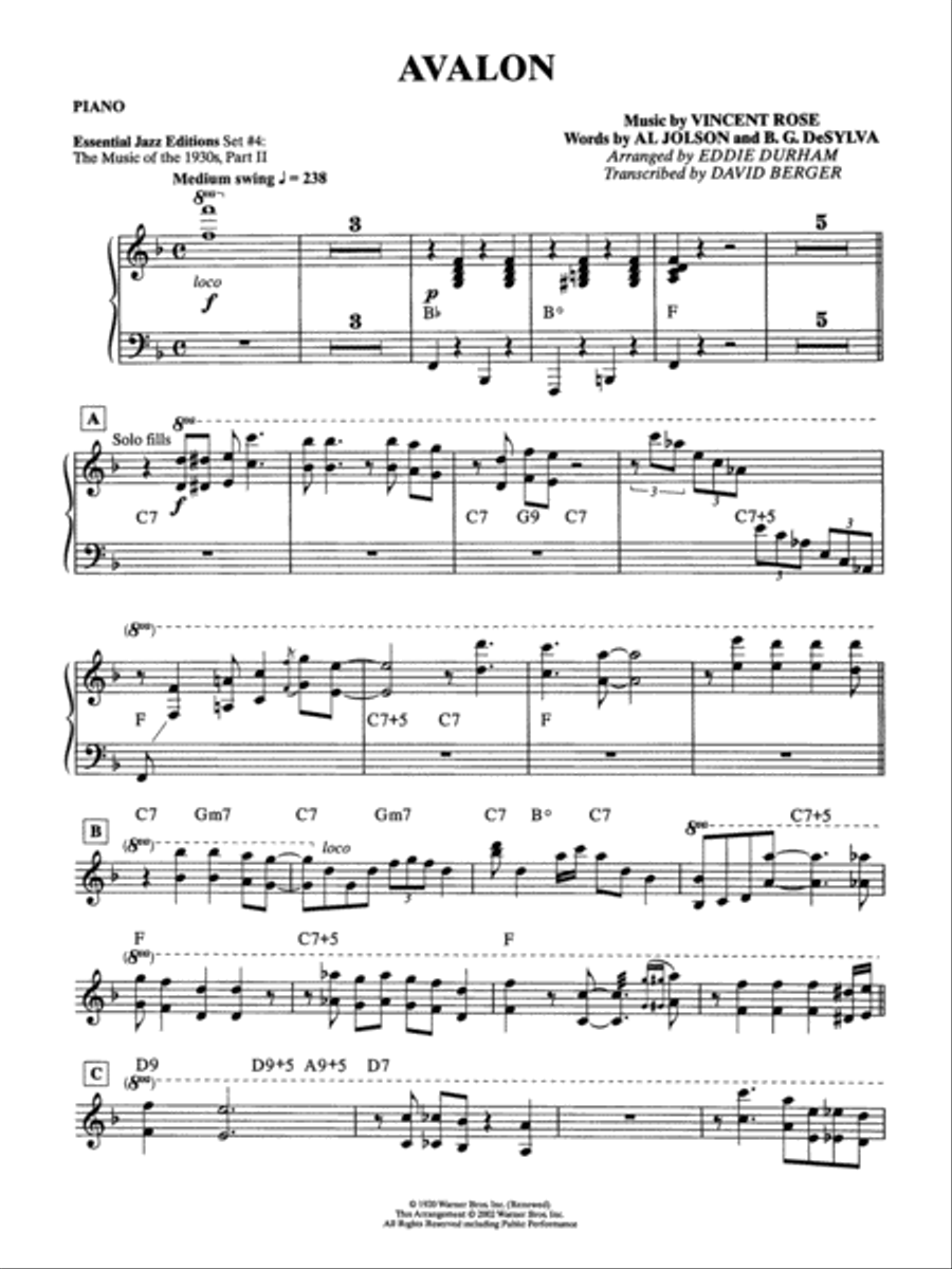 Avalon: Piano Accompaniment Jazz Ensemble scores gallery preview page 1