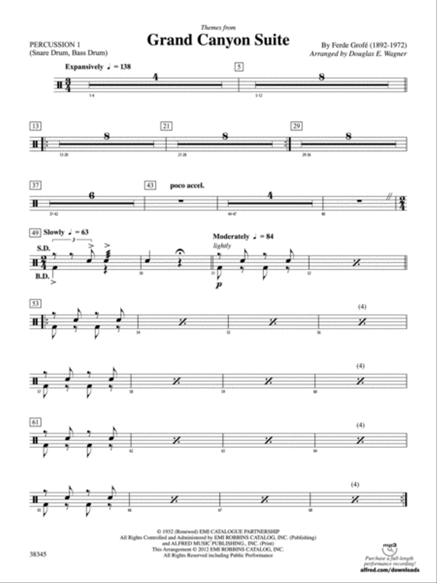 Grand Canyon Suite, Themes from: 1st Percussion Concert Band scores gallery preview page 1