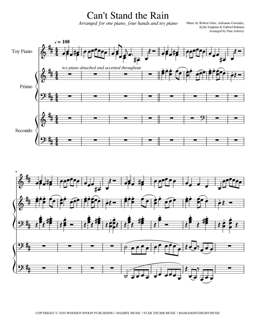 Can't Stand The Rain 1 Piano, 4-Hands scores gallery preview page 1