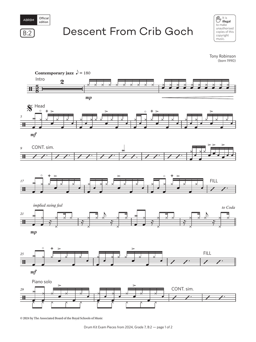 Descent From Crib Goch (Grade 7, list B2, from the ABRSM Drum Kit Syllabus 2024)