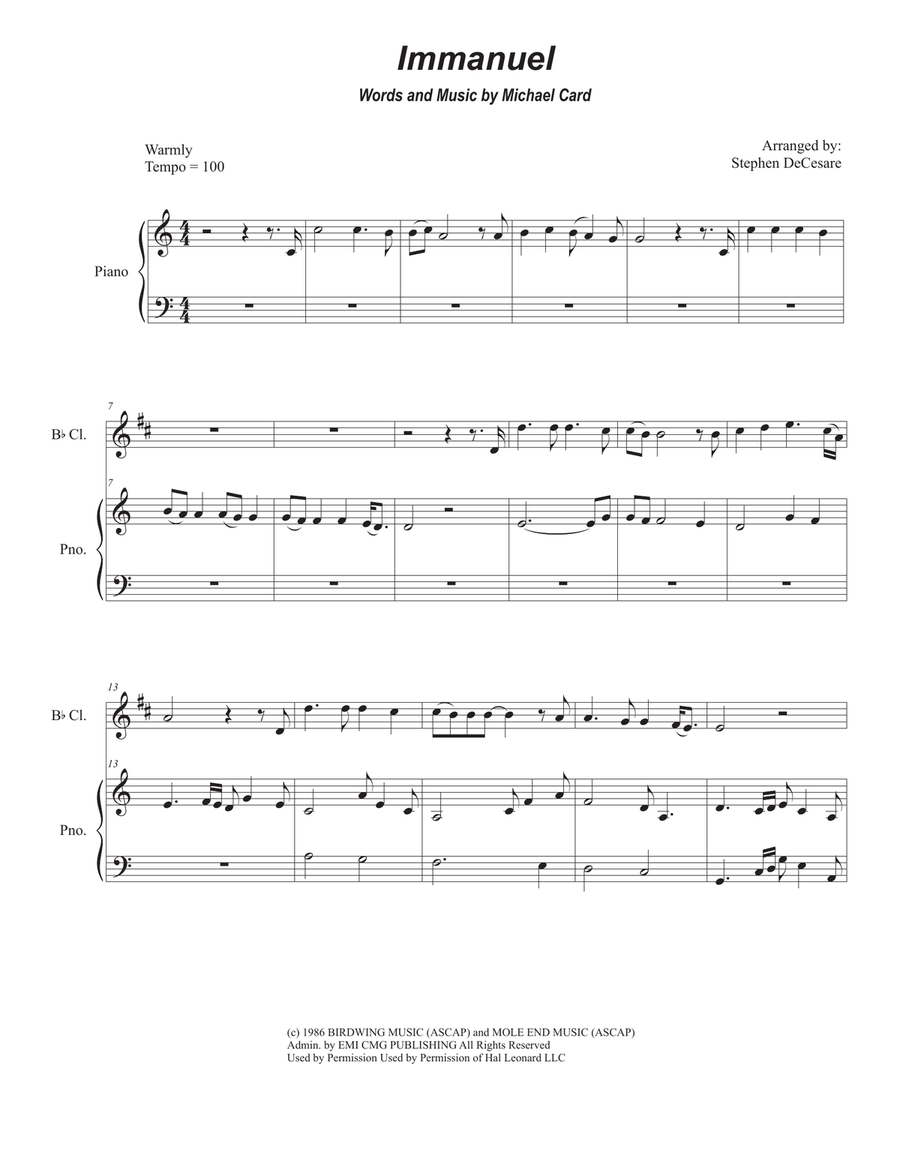 Immanuel Immanuel Clarinet Solo scores gallery preview page 1