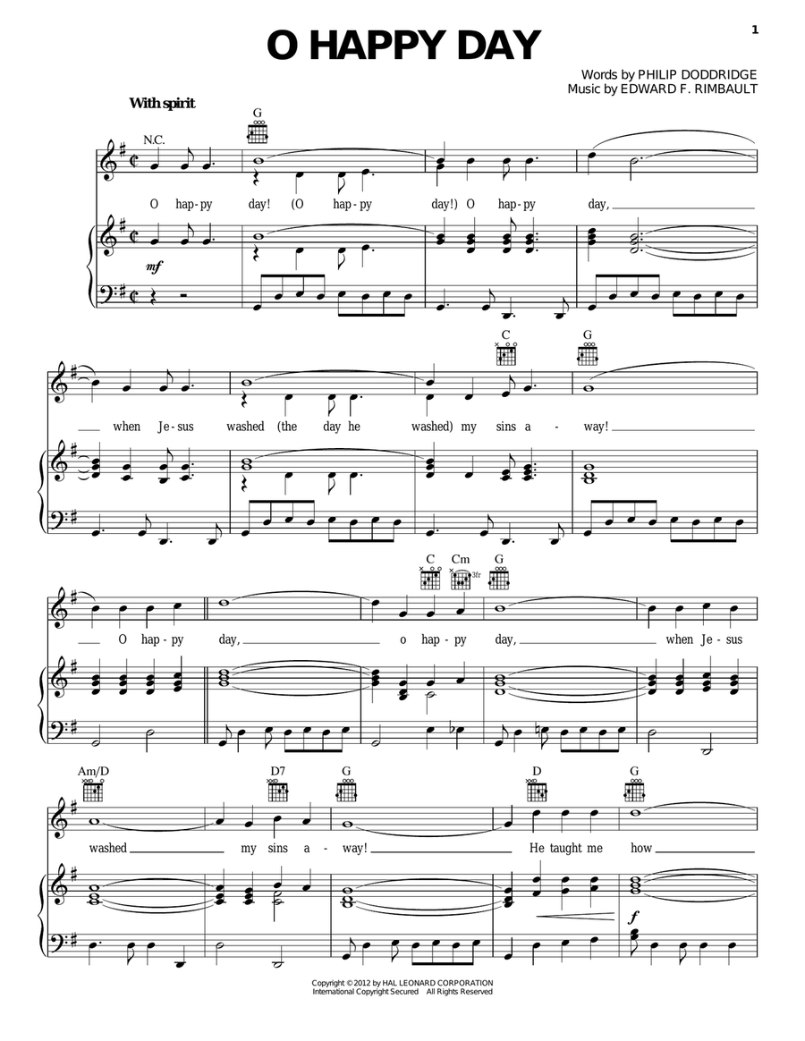 O Happy Day O Happy Day Piano, Vocal, Guitar scores gallery preview page 1