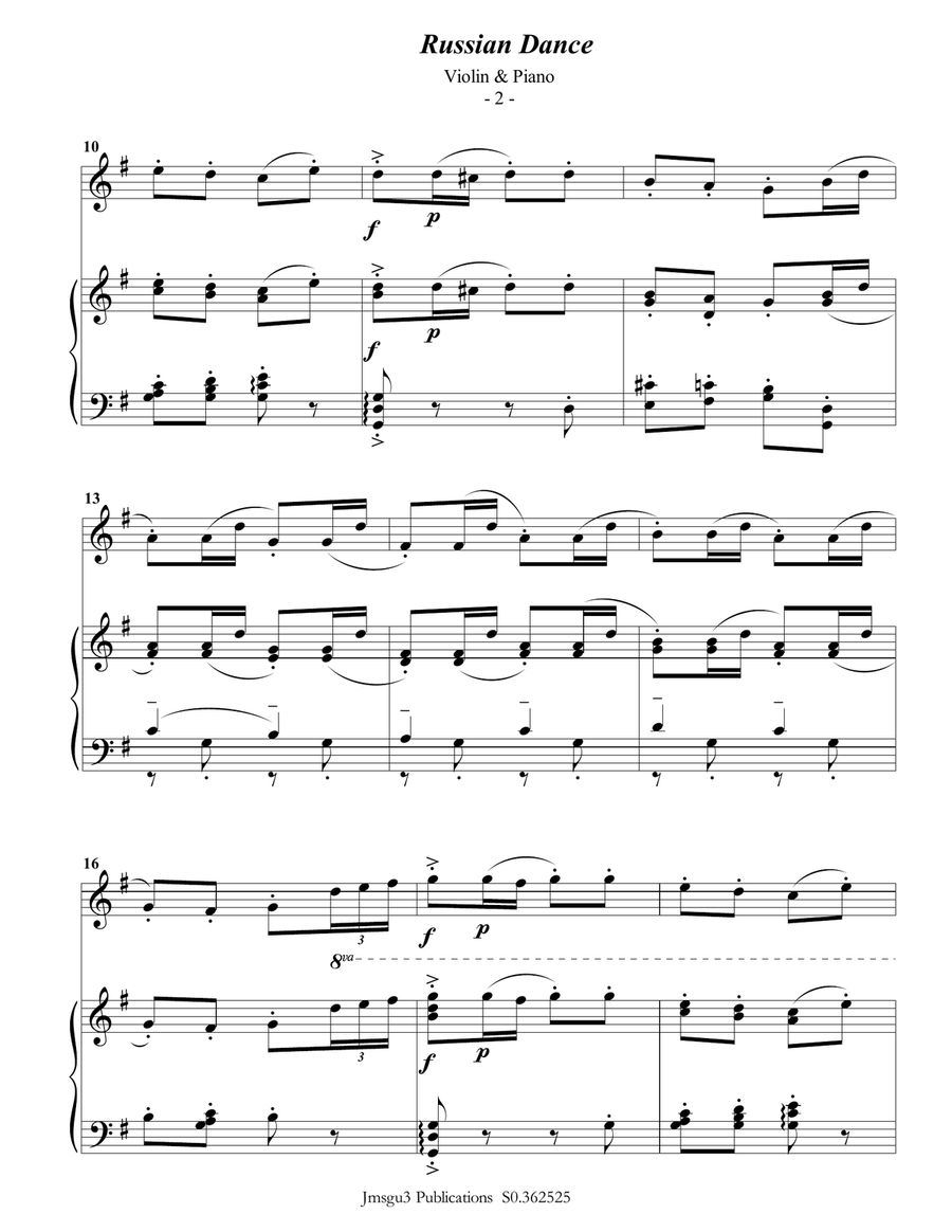 Tchaikovsky: Russian Dance from Nutcracker Suite for Violin & Piano Violin Solo scores gallery preview page 3