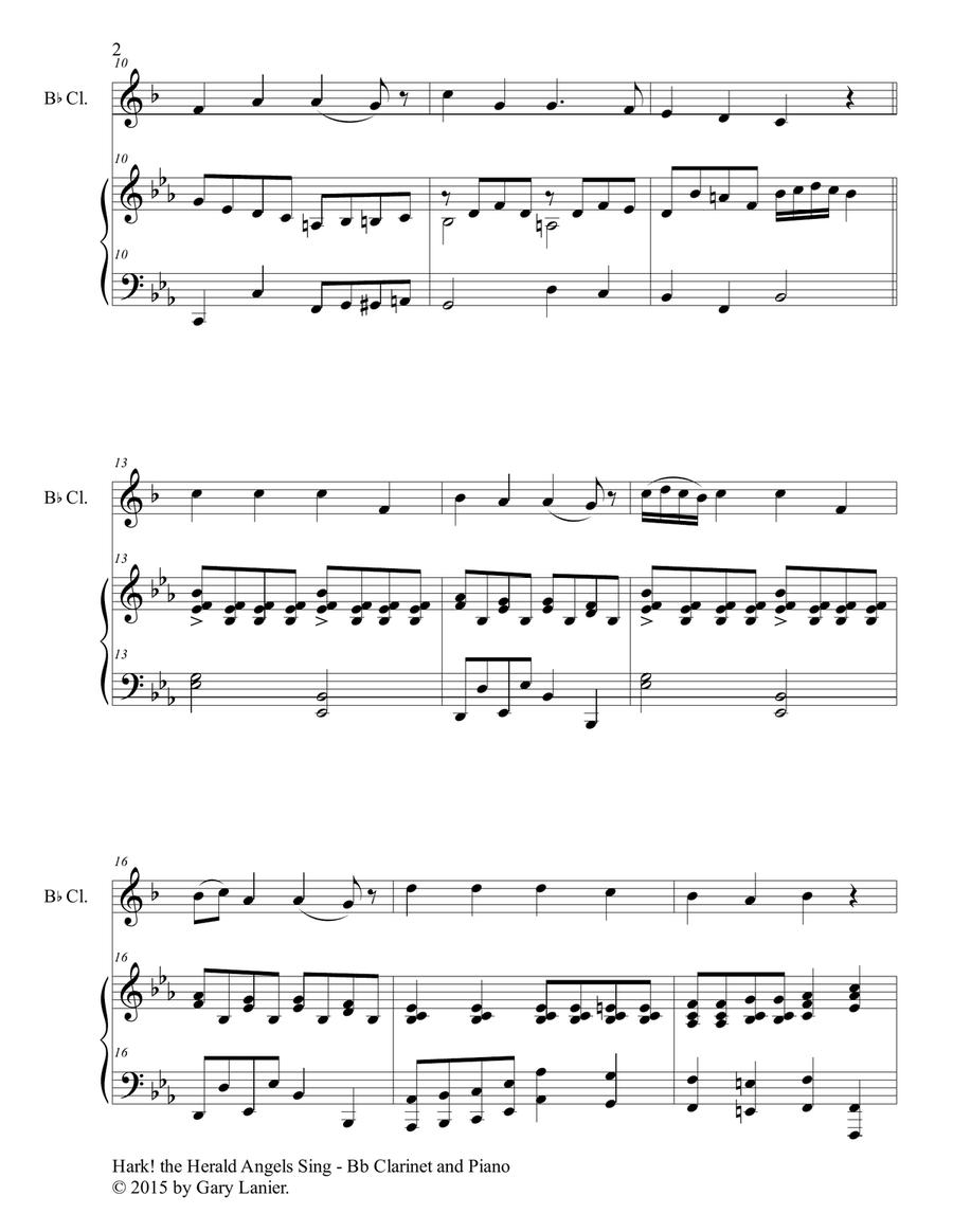 HARK! THE HERALD ANGELS SING (Duet – Bb Clarinet and Piano/Score and Parts) Woodwind Duet scores gallery preview page 3