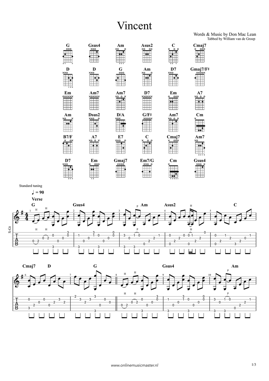 Vincent (starry Starry Night) Guitar Tablature scores gallery preview page 1