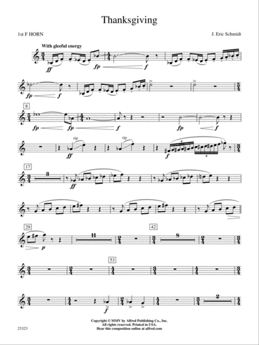 Thanksgiving: 1st F Horn Concert Band scores gallery preview page 1