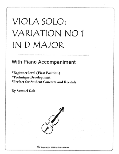 Easy Viola Solo: Variation No 1 in D Major with Piano accompaniment image number null