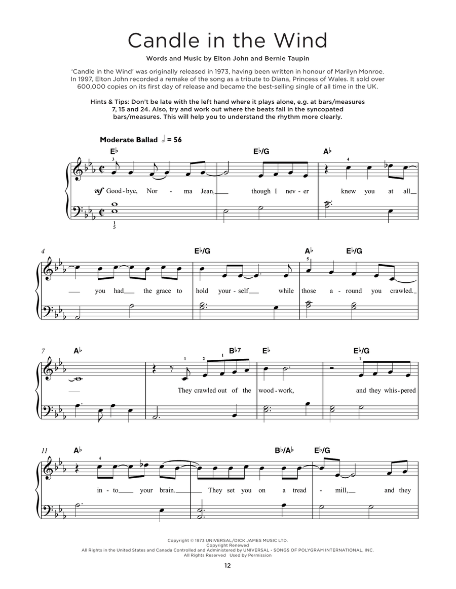 Candle In The Wind Easy Piano scores gallery preview page 1