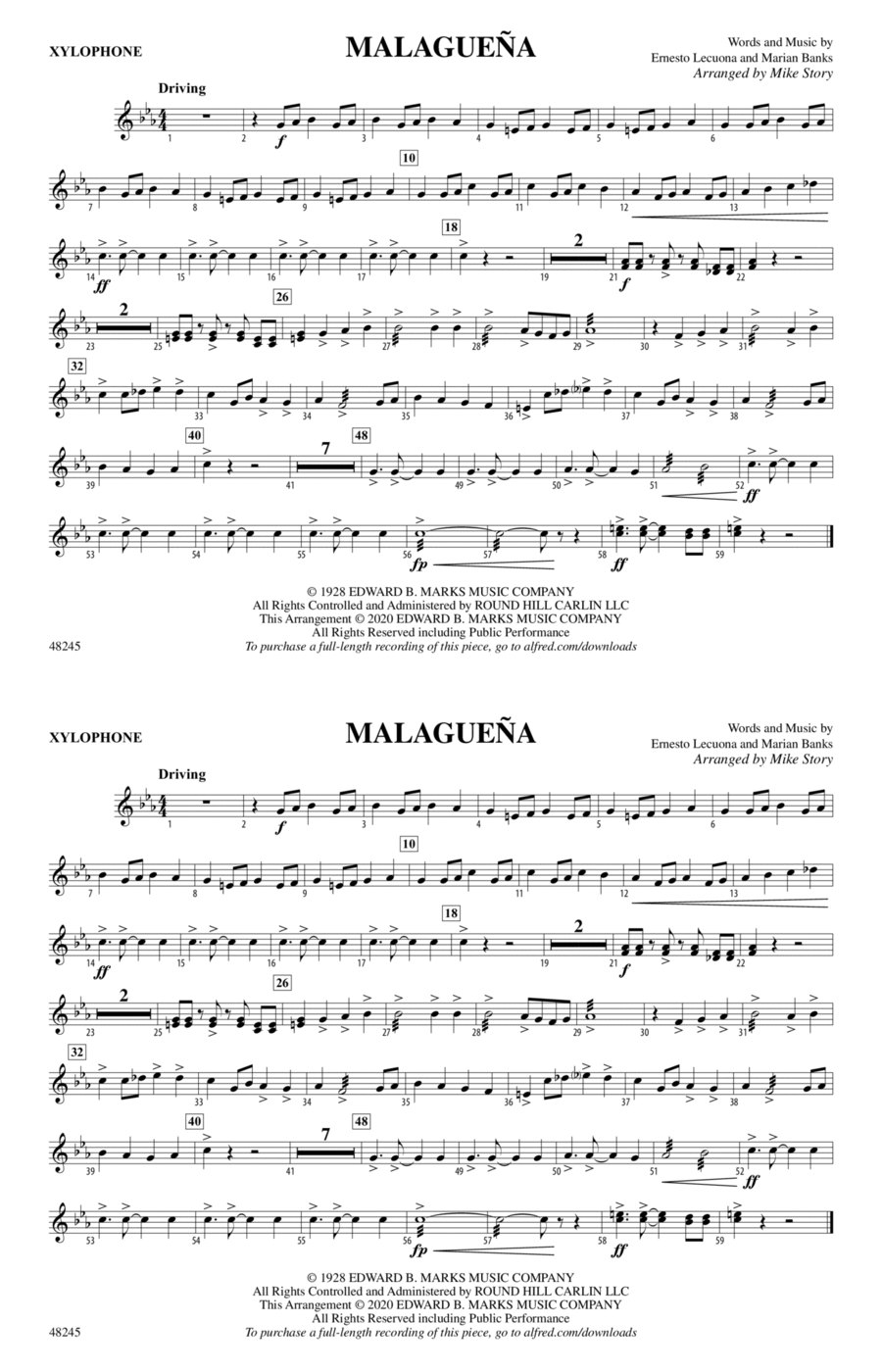 Malagueña: Xylophone Malagueña: Xylophone Marching Band scores gallery preview page 1