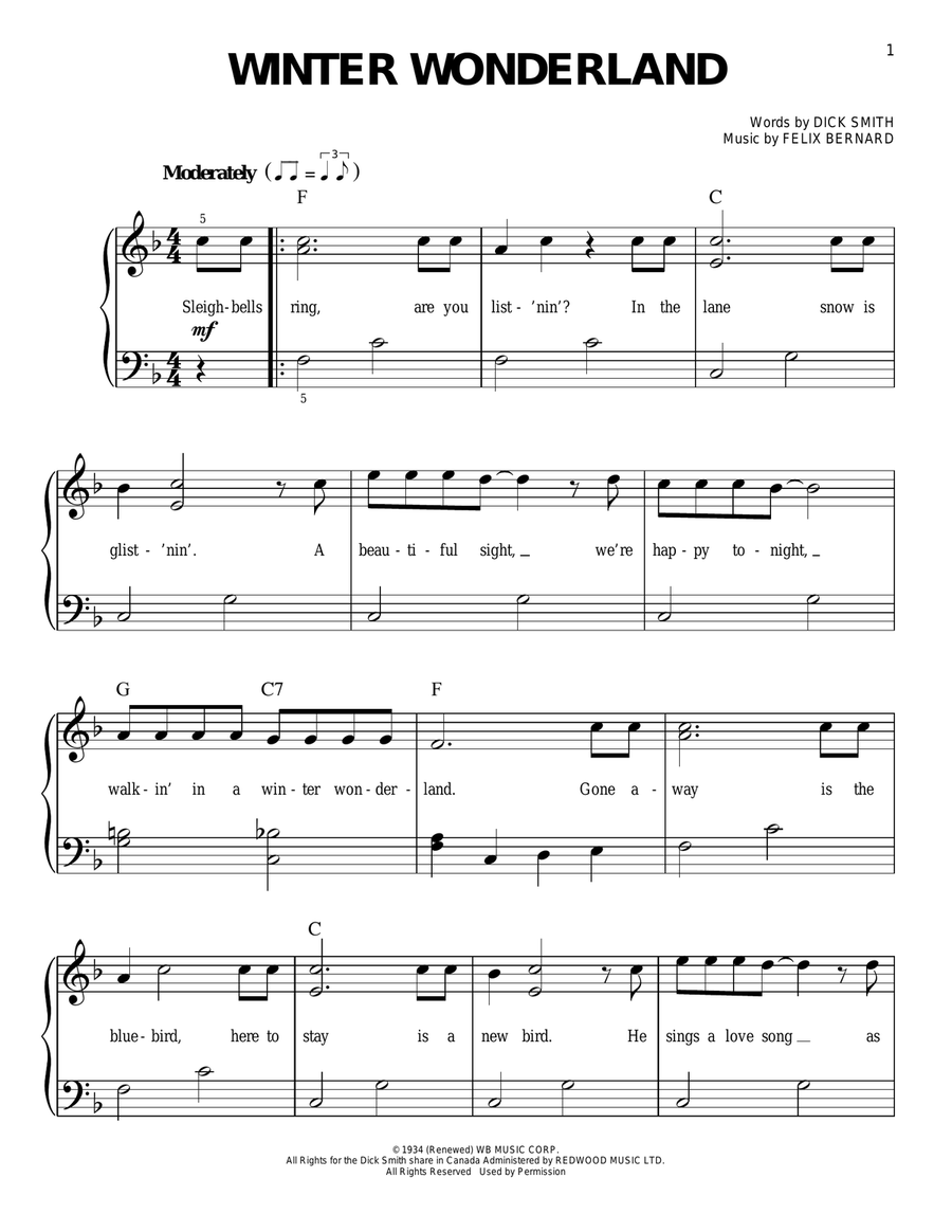 Winter Wonderland Winter Wonderland Easy Piano scores gallery preview page 1