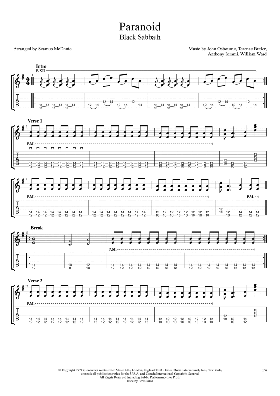 Paranoid Classical Guitar scores gallery preview page 1