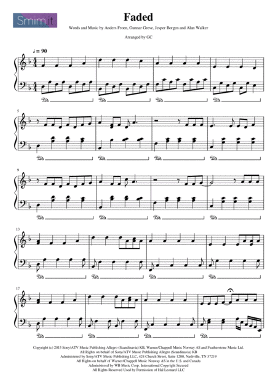 Faded Piano Solo scores gallery preview page 1