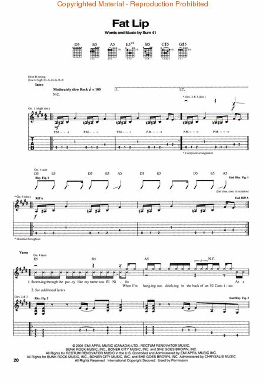 Sum 41 - All Killer, No Filler Electric Guitar scores gallery preview page 4
