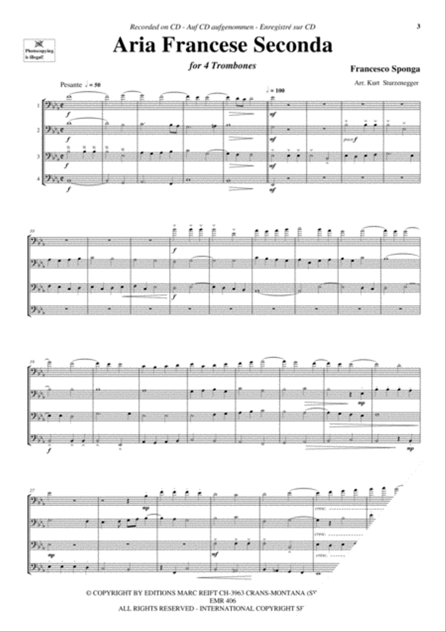 Aria Francese Seconda Trombone Quartet scores gallery preview page 4