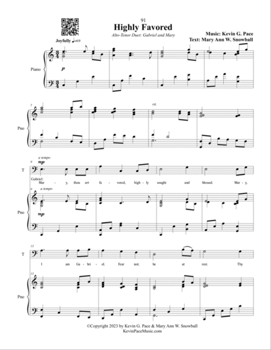 Highly Favored, sacred vocal solo (alto-tenor) Voice Solo scores gallery preview page 2