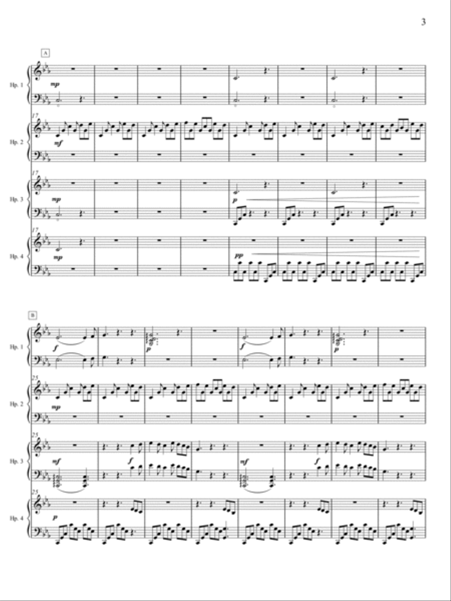 Black Hounds of Cŵn Annwn for Harp Ensemble (C minor) - Score Only Harp scores gallery preview page 3