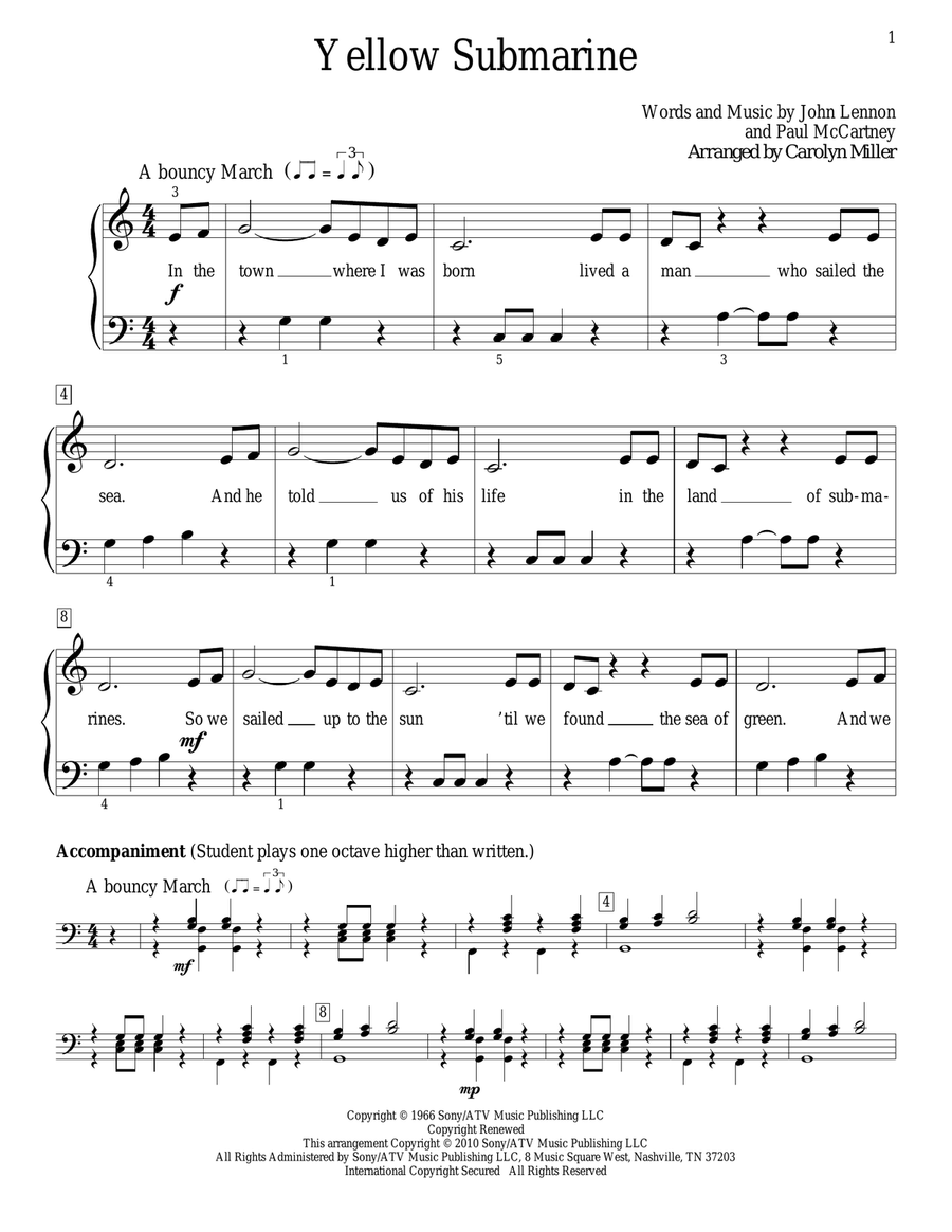 Yellow Submarine Yellow Submarine Piano Method scores gallery preview page 1