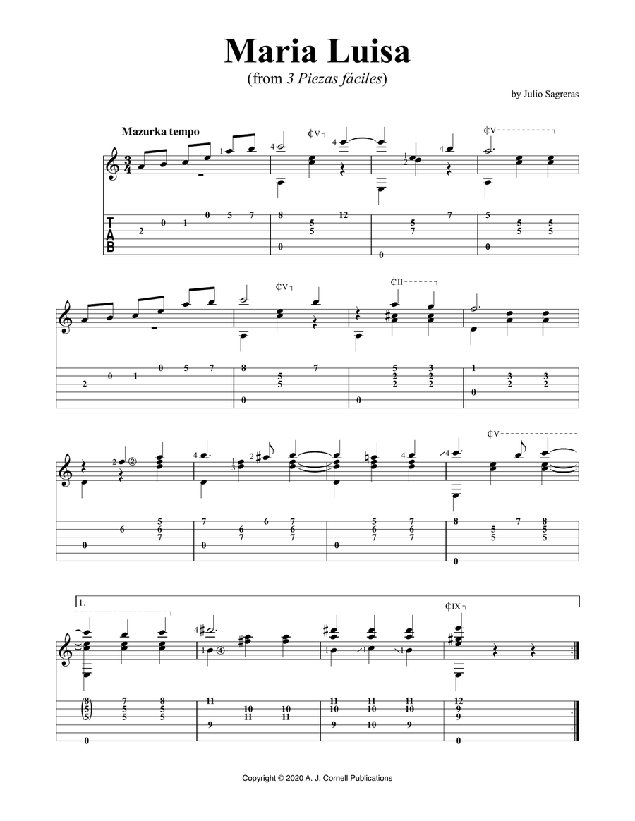 Maria Luisa (from 3 Piezas fáciles) Classical Guitar scores gallery preview page 1