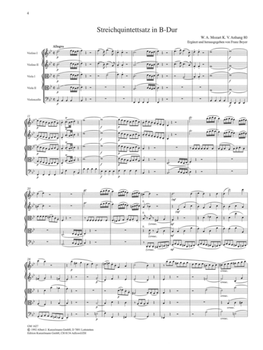 String quintet movement in B-flat major