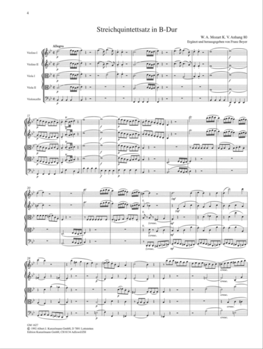 String quintet movement in B-flat major String Quintet scores gallery preview page 2