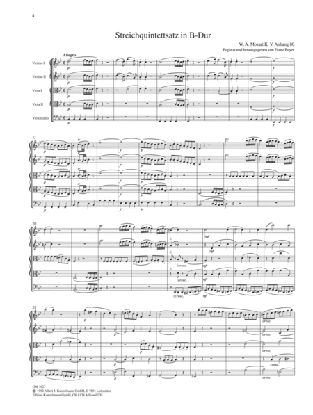 String quintet movement in B-flat major