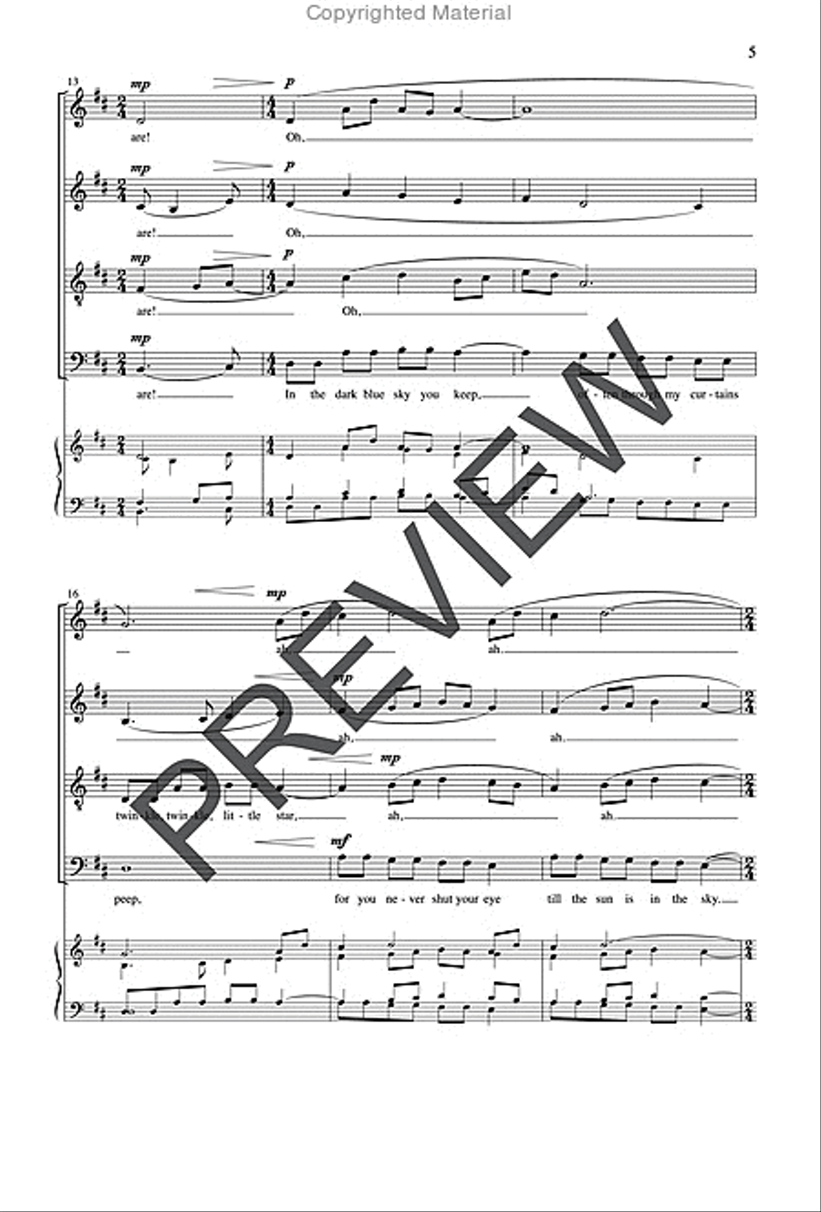 Twinkle, Twinkle, Little Star - SATB edition image number null