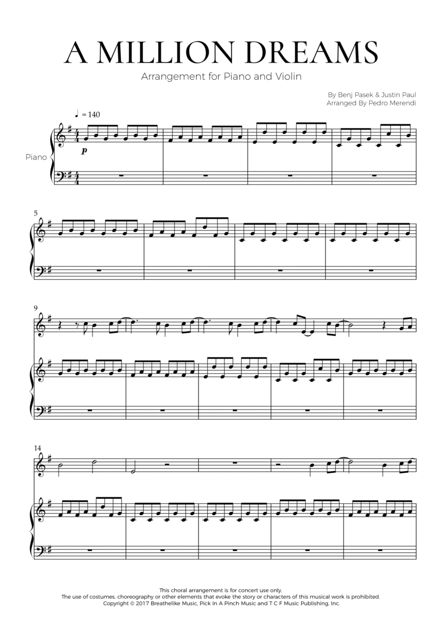 A Million Dreams Violin Solo scores gallery preview page 1