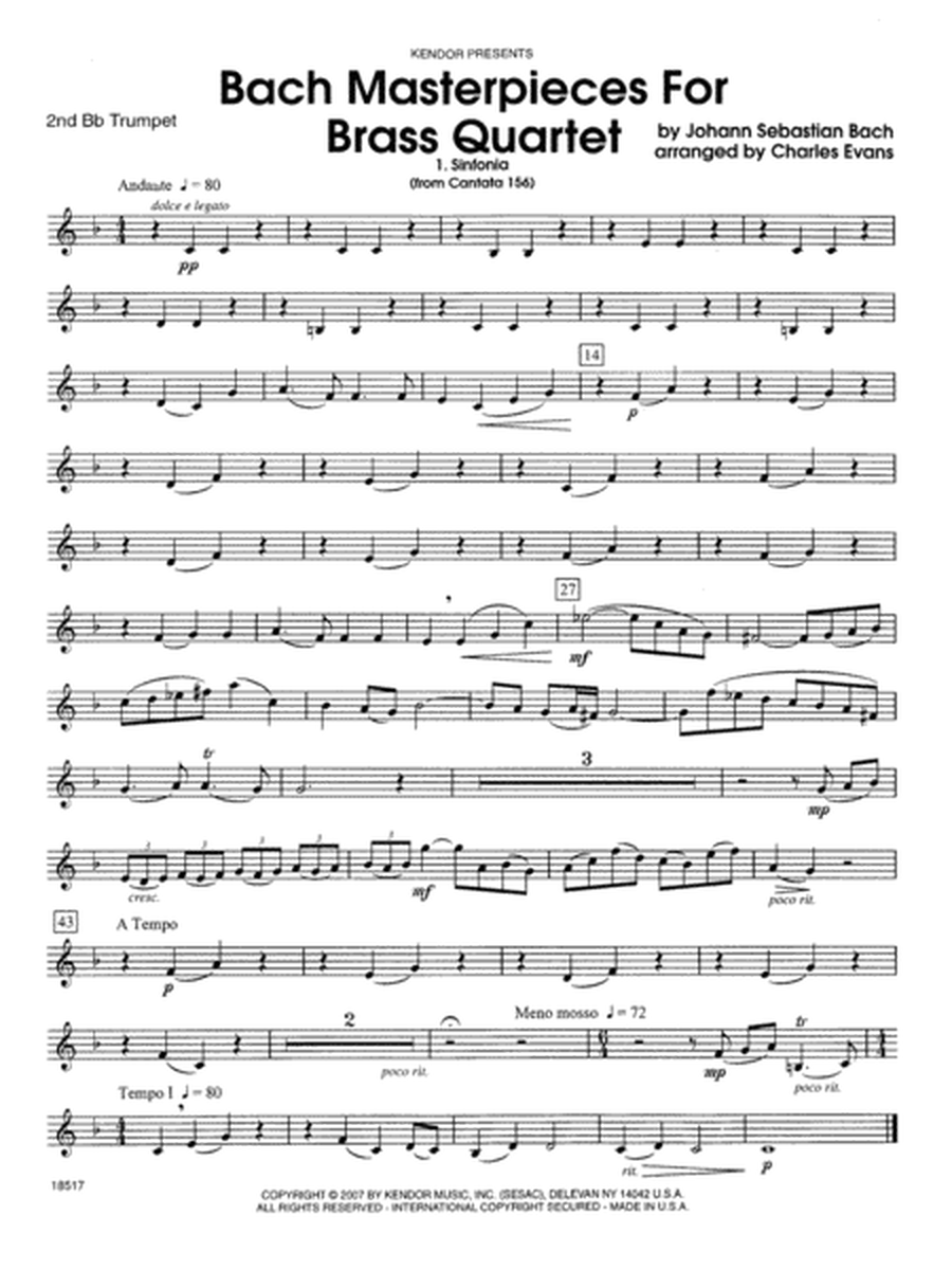 Bach Masterpieces For Brass Quartet - 2nd Bb Trumpet