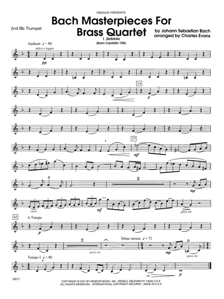 Bach Masterpieces For Brass Quartet - 2nd Bb Trumpet