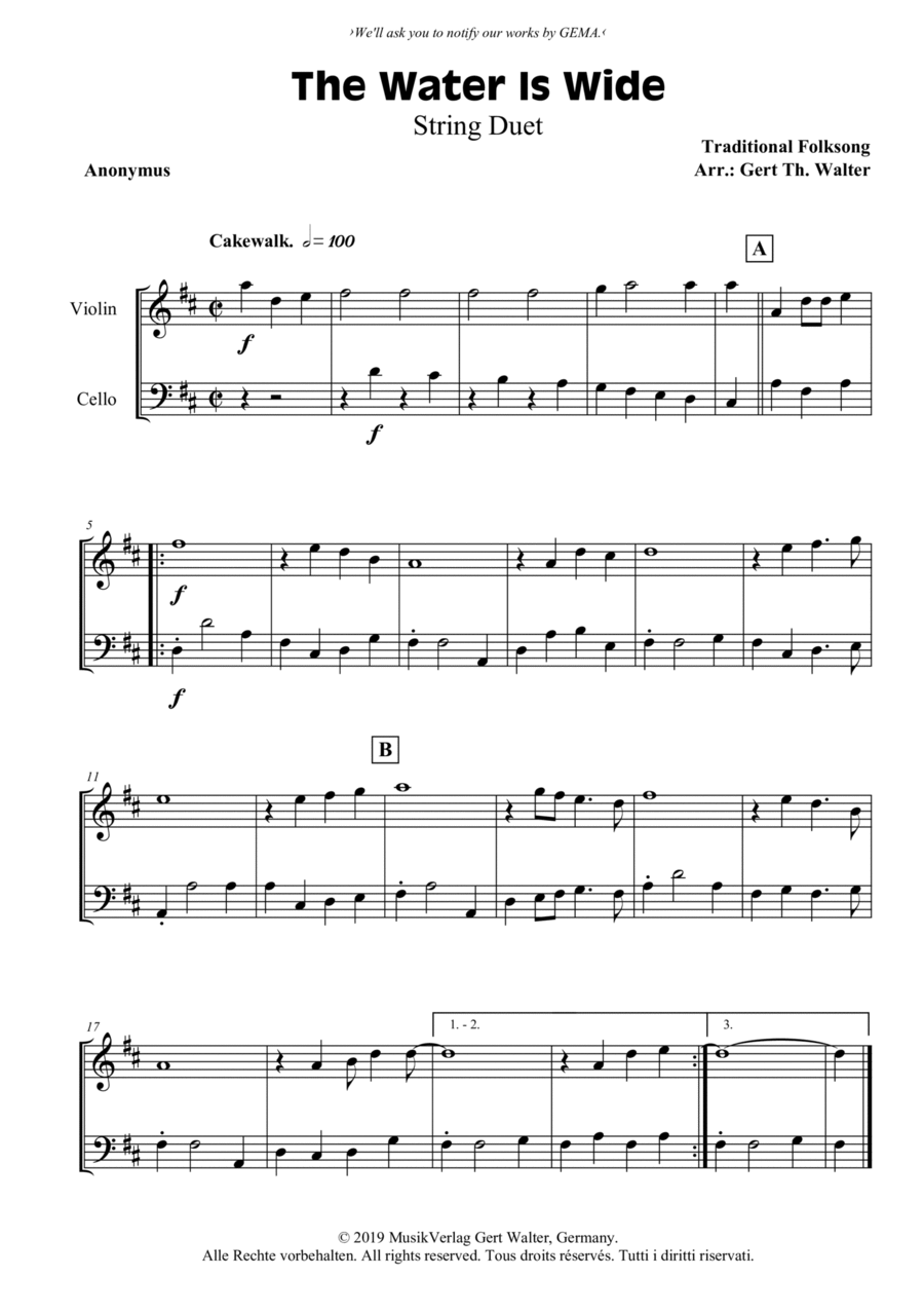 The Water Is Wide The Water Is Wide String Duet scores gallery preview page 1